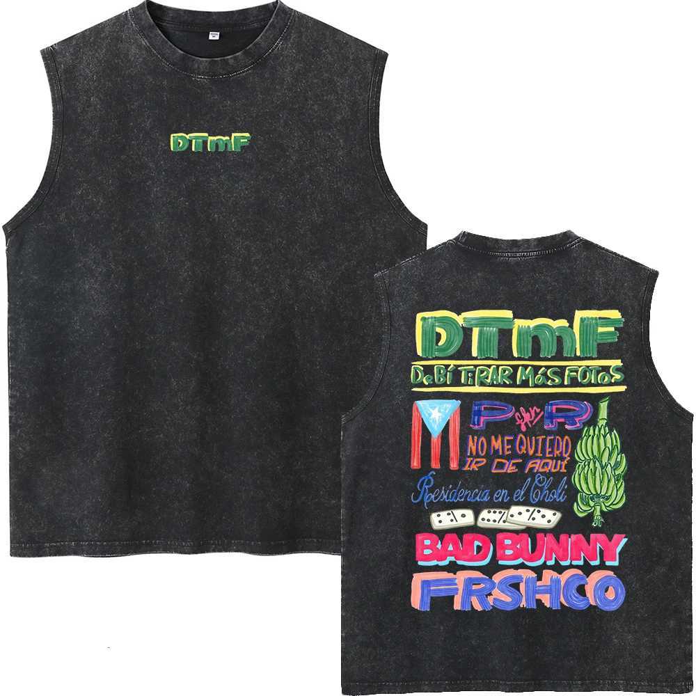 Fashion 100 Cotton Vintage Washed Bad Bunny DTMF Residencia Tour Tank Tops Men Deb Tirar Ms Fotos Black Boxing Sports Vest Tee Tshirt Y251129