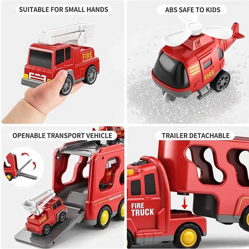 5pcs Kids Toy Construction Vehicles Transport Truck Carrier Toy Truck For Toddler Boys Girls Fire Truck Gift For Boys And Girls J251129