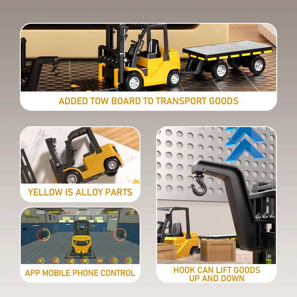 164 Alloy Remote Control Forklift Trailer 2-in-1 Bluetooth APP Engineering Toy simulation Model Car Perfect Gift for Kids J251129