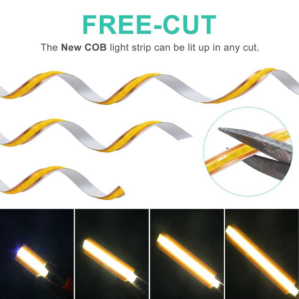 12V 24V 5mm 8mm PCB COB LED Strip Light Free Cut 400LEDs Flexible Tape 3000k 6000k 4000k 05m 1m 2m 5m 10m 20m Linear Lighting M251129