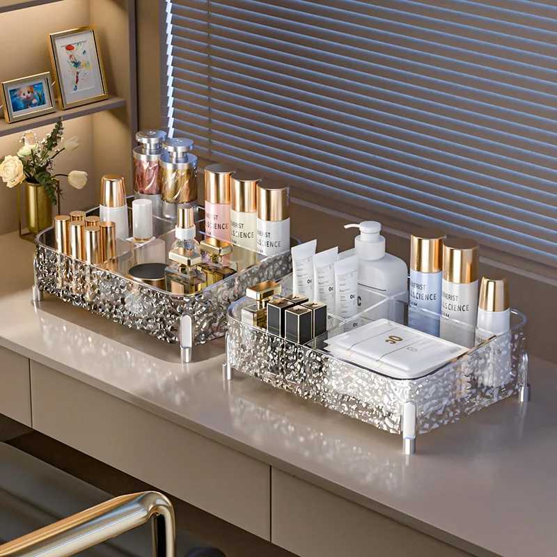 Glacier-print Desktop Makeup Organizer with Legs Clear Lipstick Split Vanity Storage PET Organizer Makeup Organizer Box Y251129