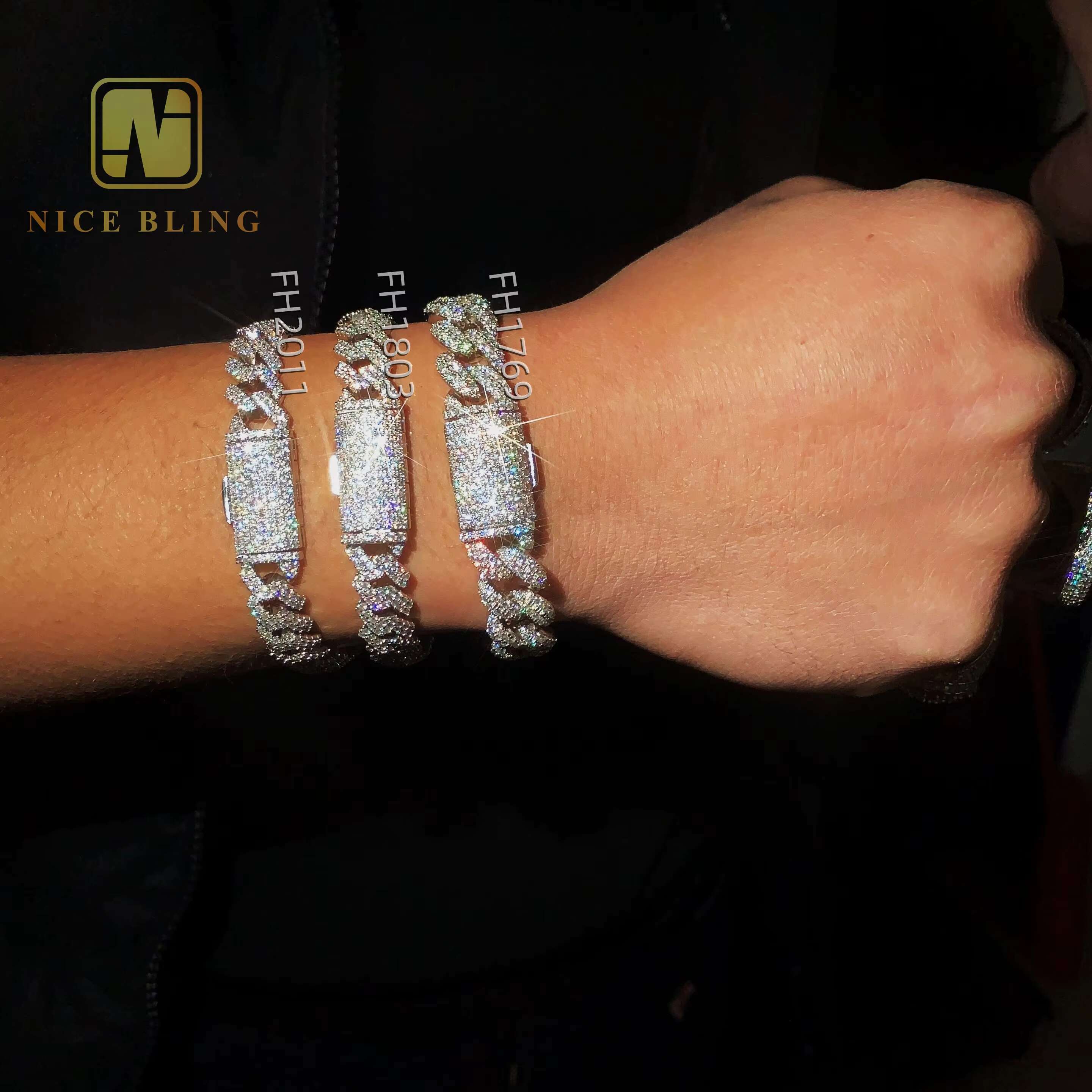 12mm 13mm Moissanite S925 Hip Hop Iced Out Fine Jewelry 10k 12k14k 18k Gold Plated Bust Down Cuban Link Bracelet New Year Gift