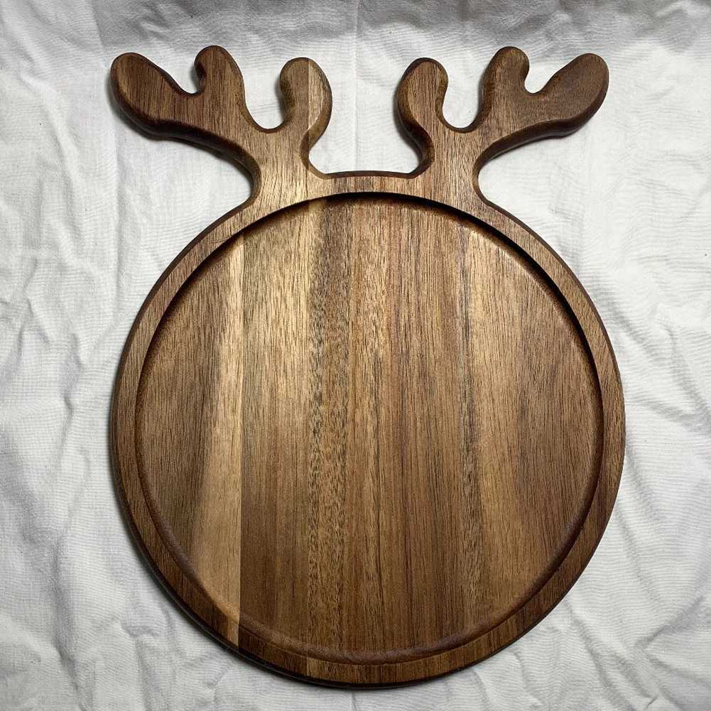Appetizer Platter Decorative Christmas Tray with Antler Handle Wood Dinner Tray Dessert/Snacks/Fruit/Cookies Dessert Snacks Tray Y251129