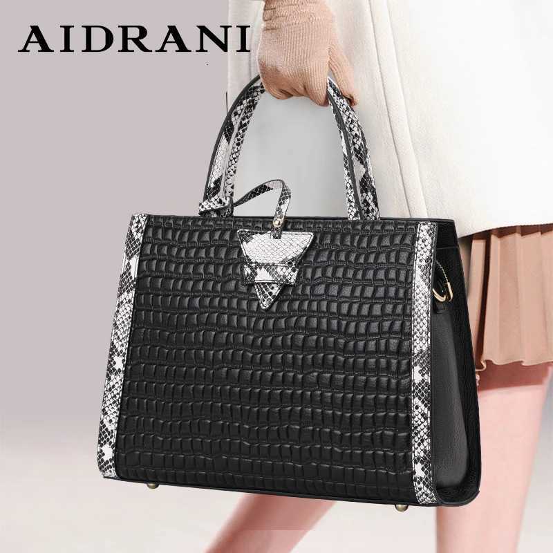 Aidrani Womens genuine leather handbag large capacity fashionable shoulder bag stone patterned cowhide bag K251128