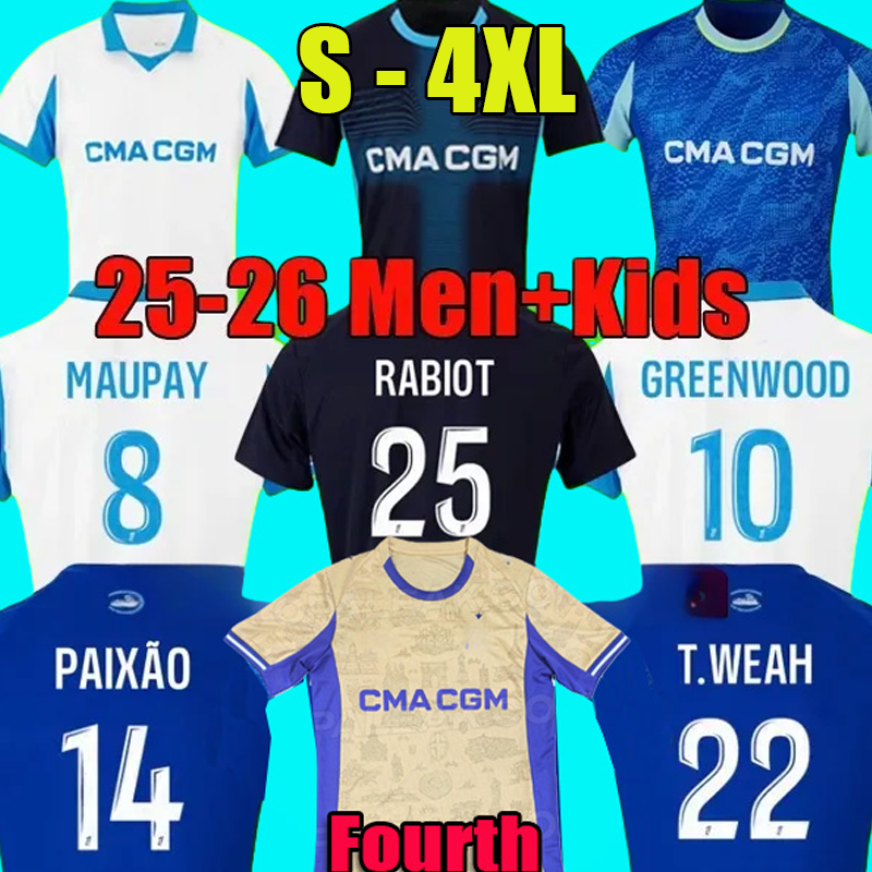 GREENWOOD T.WEAH PAIXAO 26 Maillot foot Olympique de Marseile Soccer Jerseys MAUPAY BALERDI 25 ROWE OM football shirts jersey men kids sets