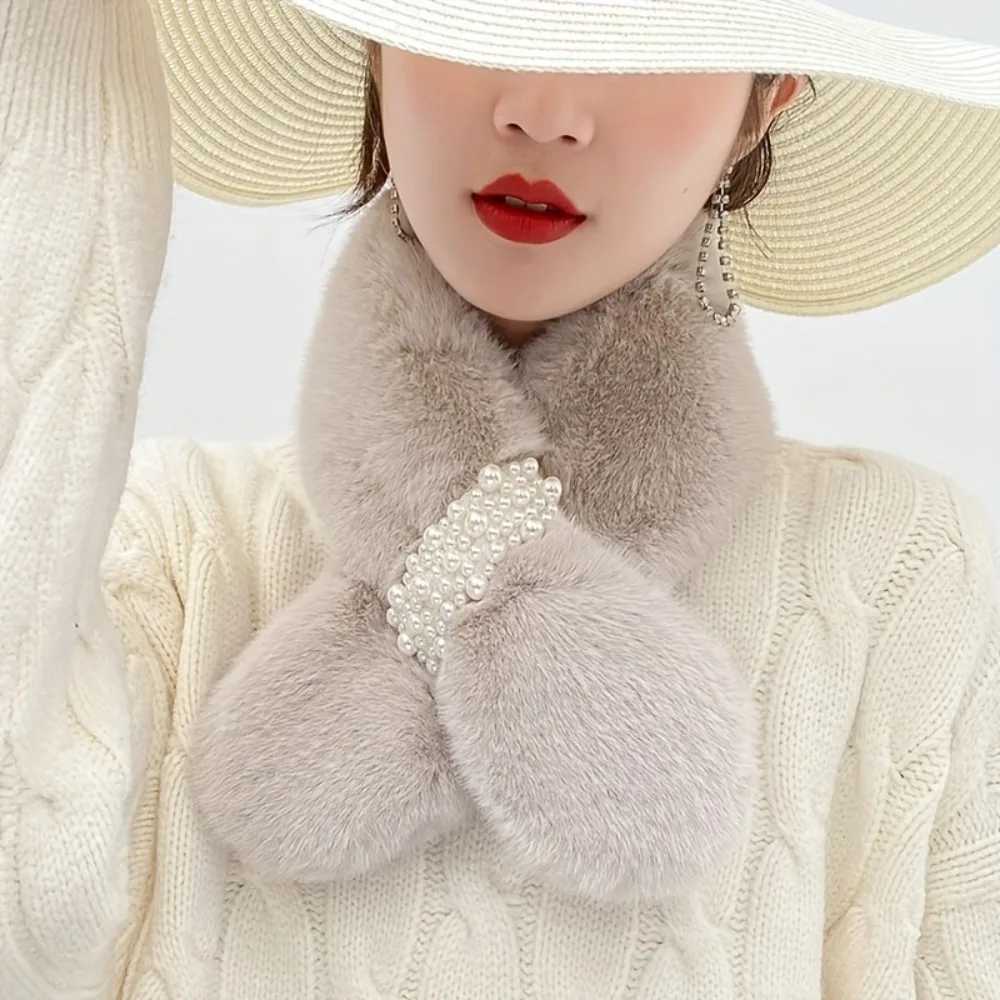 Winter Neck Scarf Warmer Neckerchief Faux Rabbit Fur Scarf Warm Windproof Soft Plush Non-Elastic Versatile Fashion AccessoryJ251129