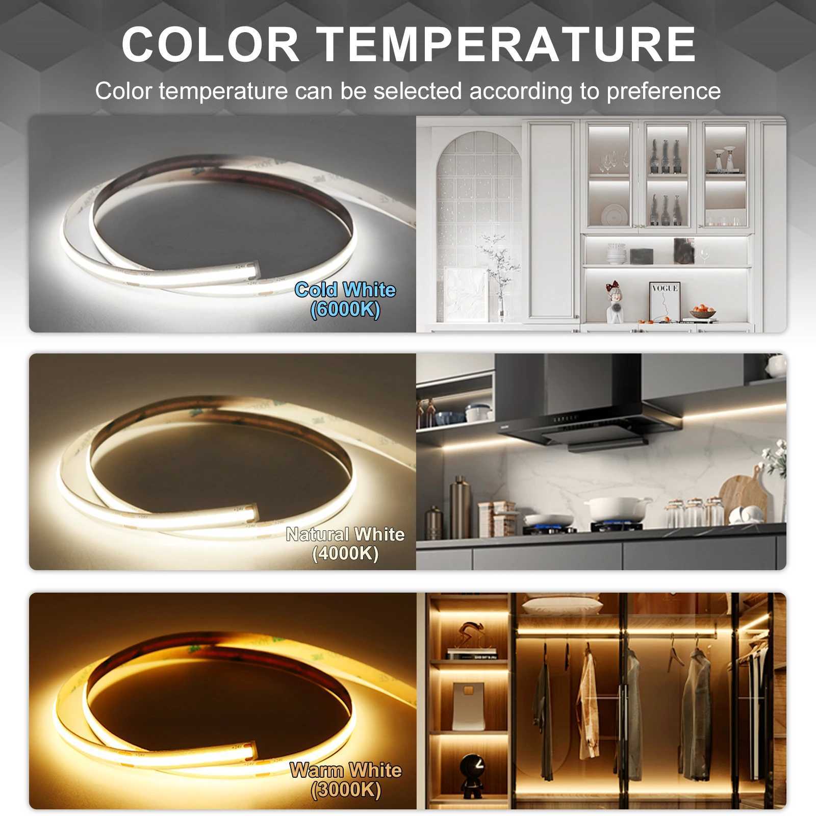 WiFi Tuya LED Cabinet Light Strip Kit Shelf Ribbon LED Light For Bookcase Collection Display Decor 480leds/m COB LED Strip Light M251129