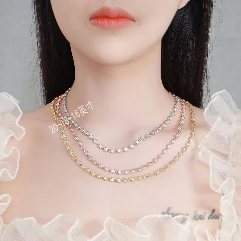 Factory Jewelry High-grade S925 Silver 3mm 4mm Bubble Lab Diamond Zircon or Moissanite Tennis Chain Necklace for Women