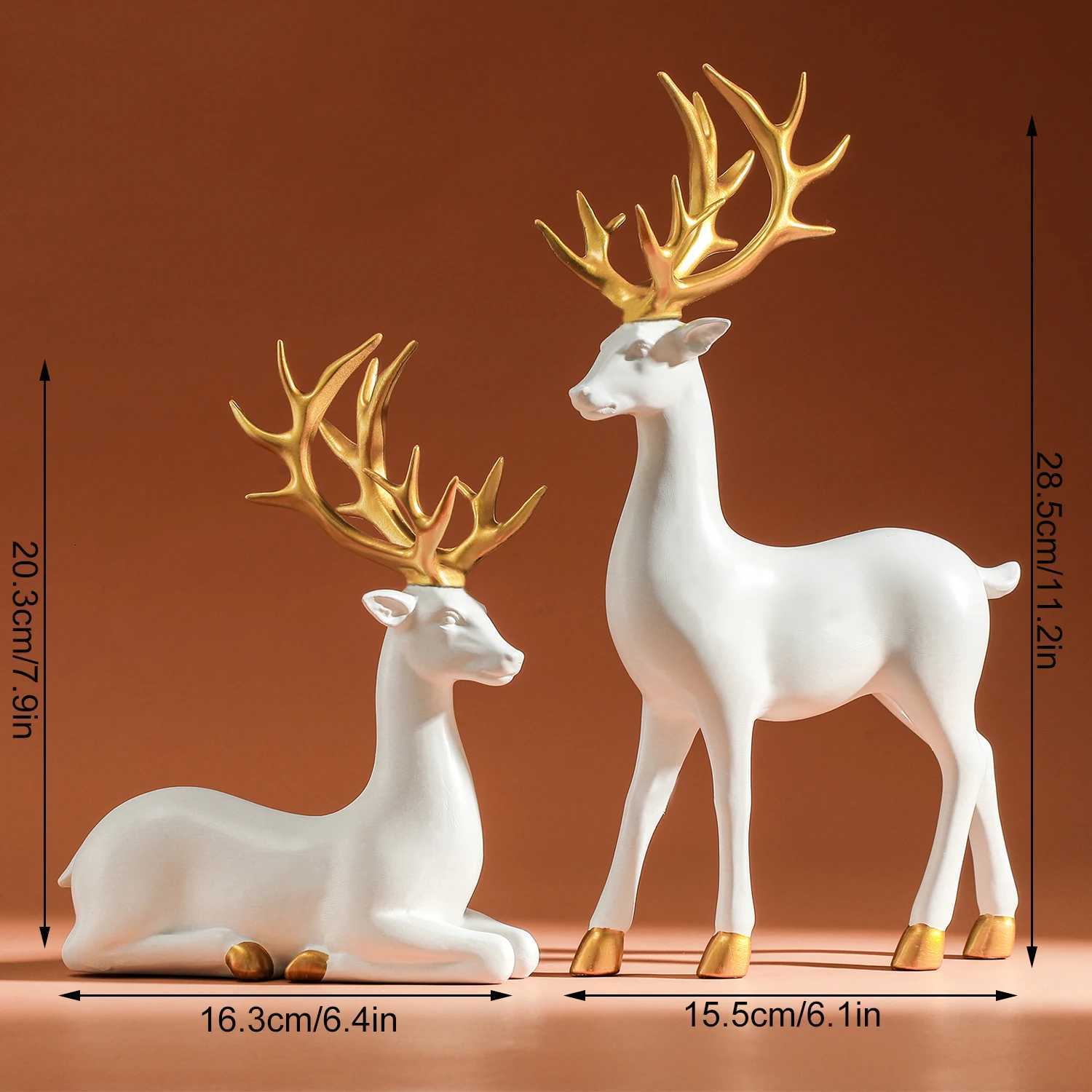 Reindeer Figurines White Deer Statue Elk Scpture Solid Synthetic Resin Living Ro He Christmas Decoration Tabletop Ornament H251129
