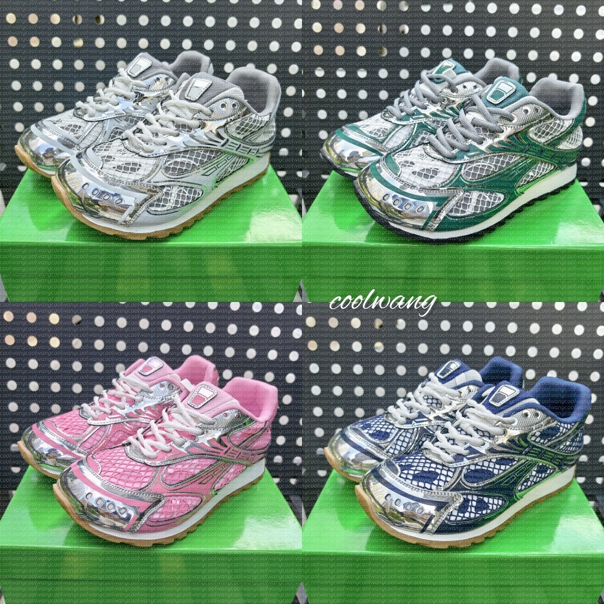 Top Quality Designer Runner Sneaker Casual Women Men Trainers Metal Leather Running Mesh Nylon Fabric Sneakers Green Blue White Black Pink Shoes Eur 35-48