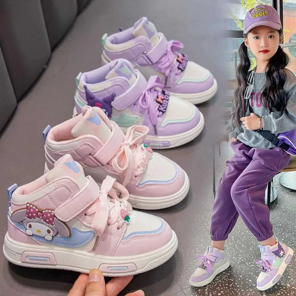 Sanrio Kuromi My Melody Girls Spring Autumn Fashion Versatile Non-Slip Lightweight Sports Leisure Soft-Soled High-Top Sneakers H251129