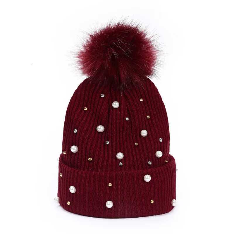 Rhinestone beading knitted beanie hat with pompom Winter Women ladies warm thickened cap Windproof riding Skullies gorrosXJ251129