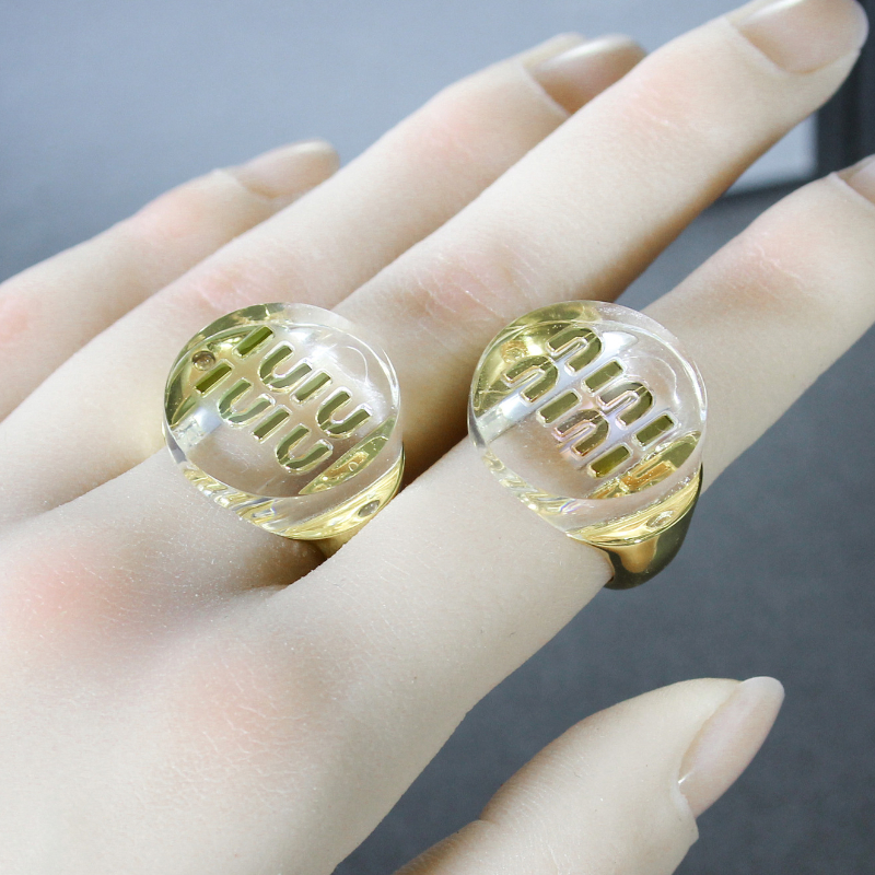 Free shipping MM letters designer ring for women gold retro vintage round acrylic clear transparent rings jewelry top grade Free shipping