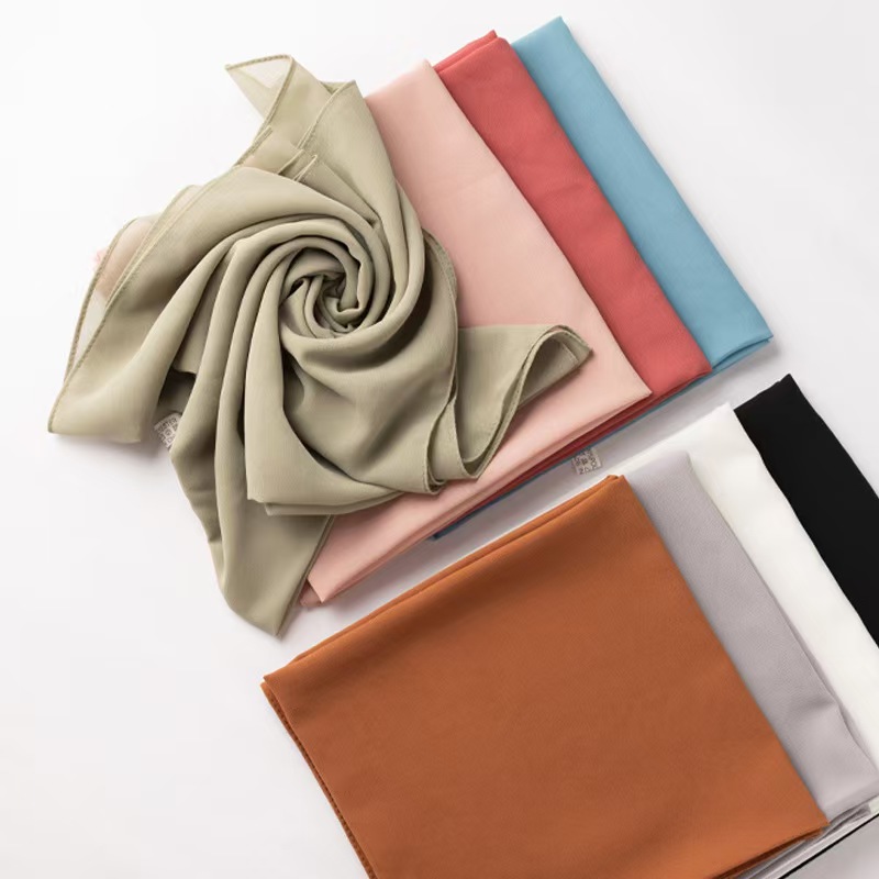 T590 solid color pearl chiffon square scarf Middle Eastern headscarf Hui ethnic scarf