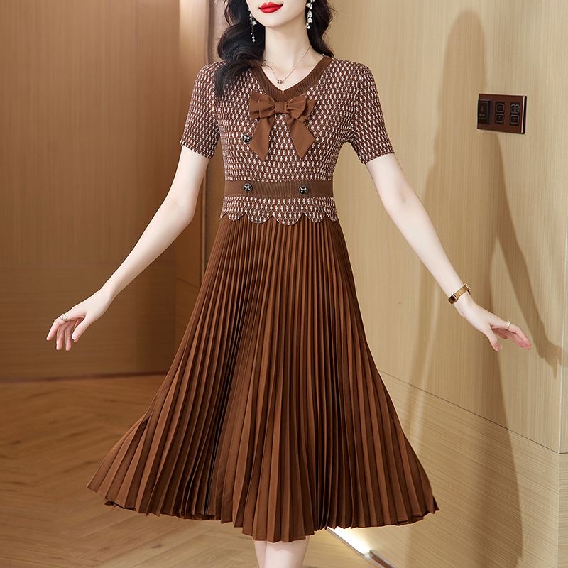 2025 Summer New Large Size Women's V-neck Slim Fit Dress Midi Long Dress D02289