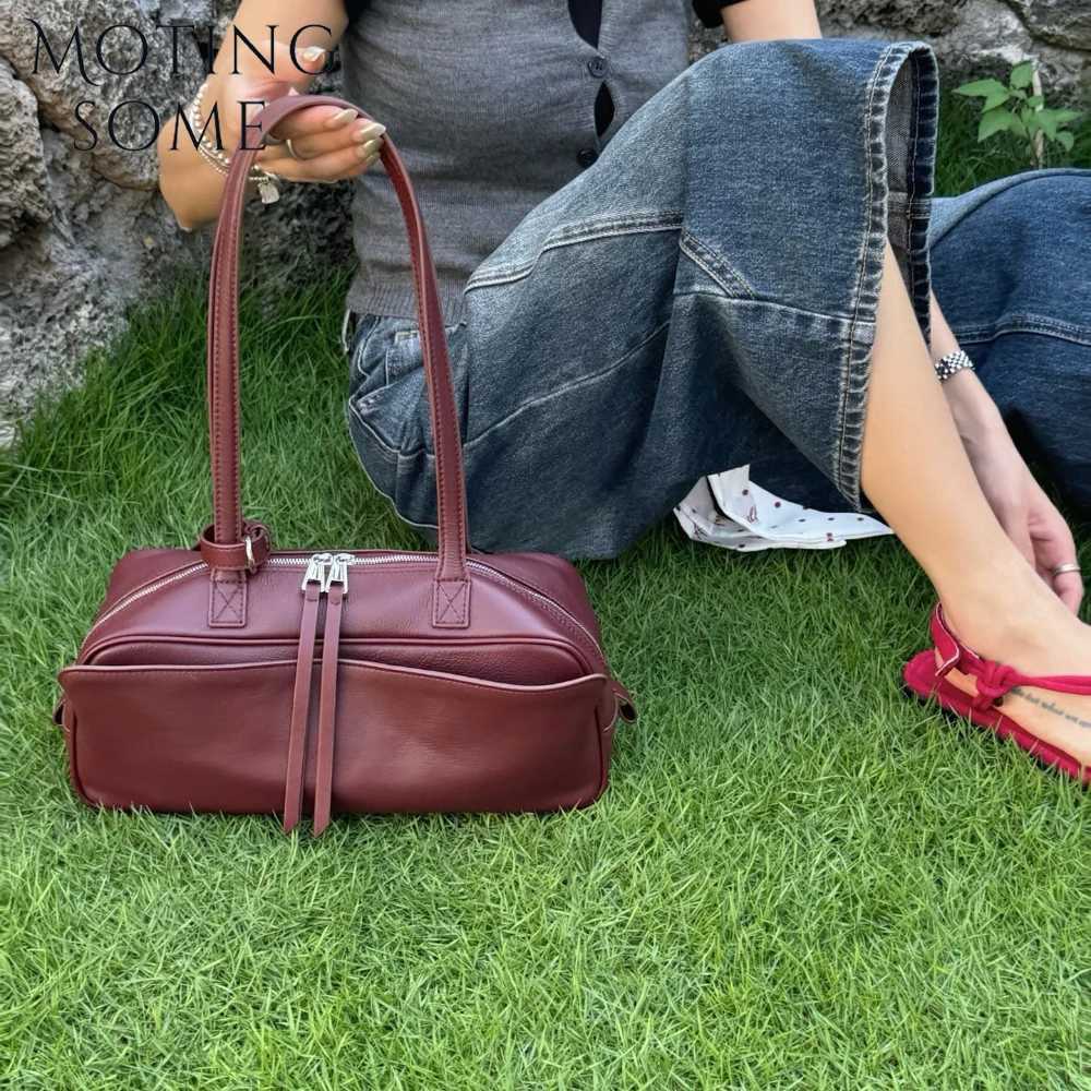 Motingsome Summer Bags First Layer Cowhide Woman Satchel Shoulder Handbag Fashion Underarm Purses Large Capacity Messenger Tote K251128