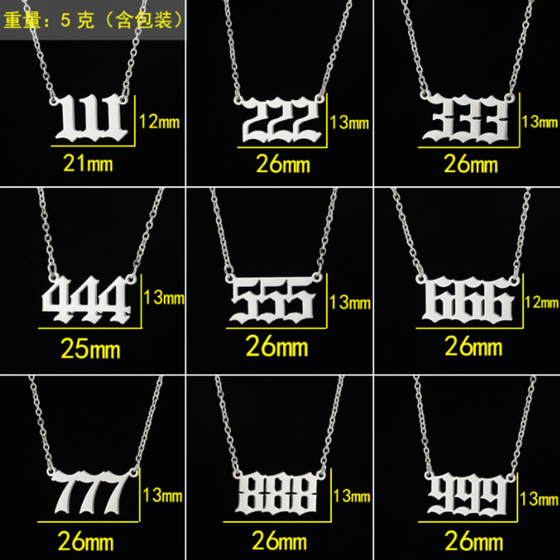Hot selling angel necklace for women with Instagram number 000-999 stainless steel digital pendant collarbone chain