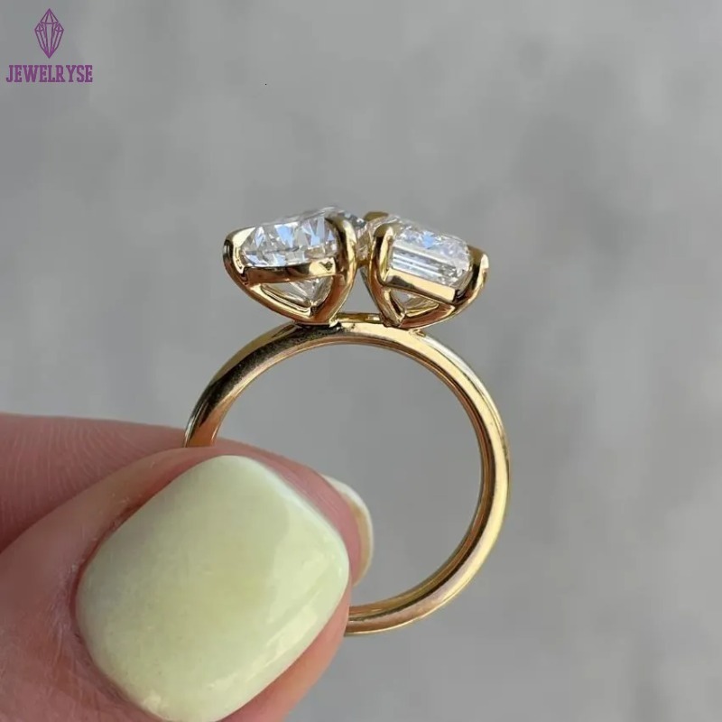 2025 Emerald and Pear Cut Graceful Diamond Engagement Ring 14K/18K Yellow Gold Wedding Ring Toi Et Moi Style