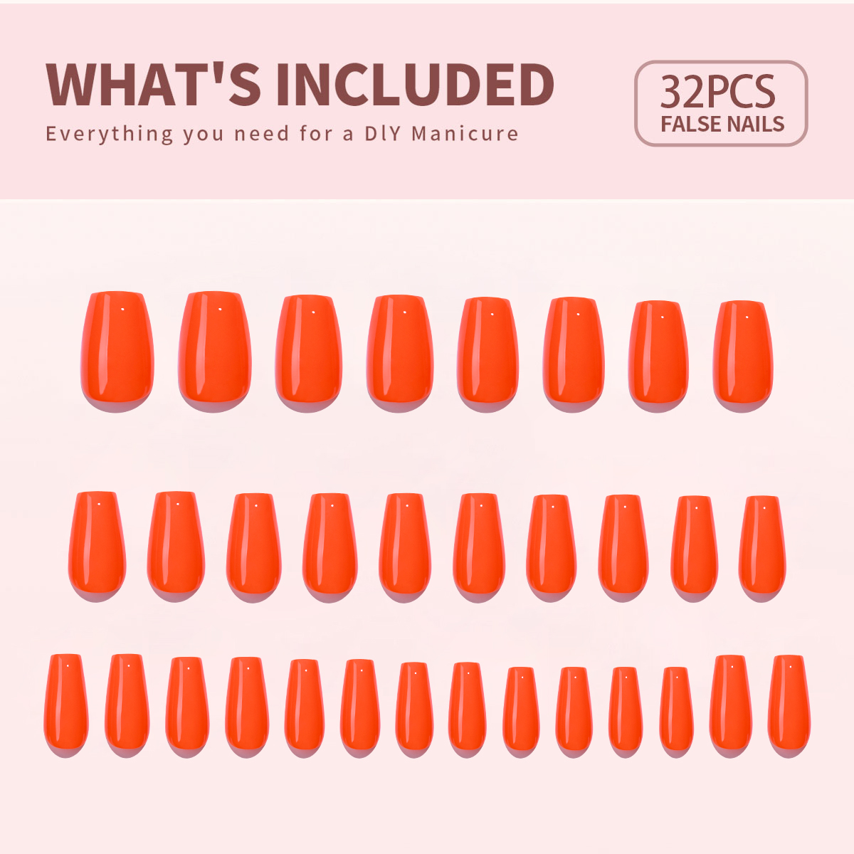 Orange Acrylic Gel Press-on Nail Sets with 32 Pieces Ladies and girls gifts, daily wear Perfect for Dance Performances