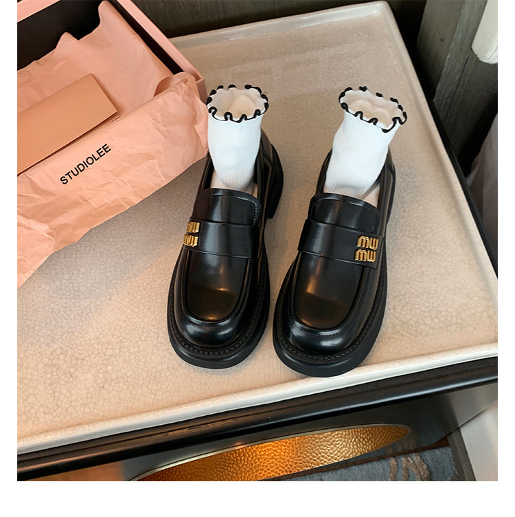 designer shoes 2025 new Cowhide Version College Style Lazy Slip - on Metal - Buckle Loafers for Women, Small Leather Shoes