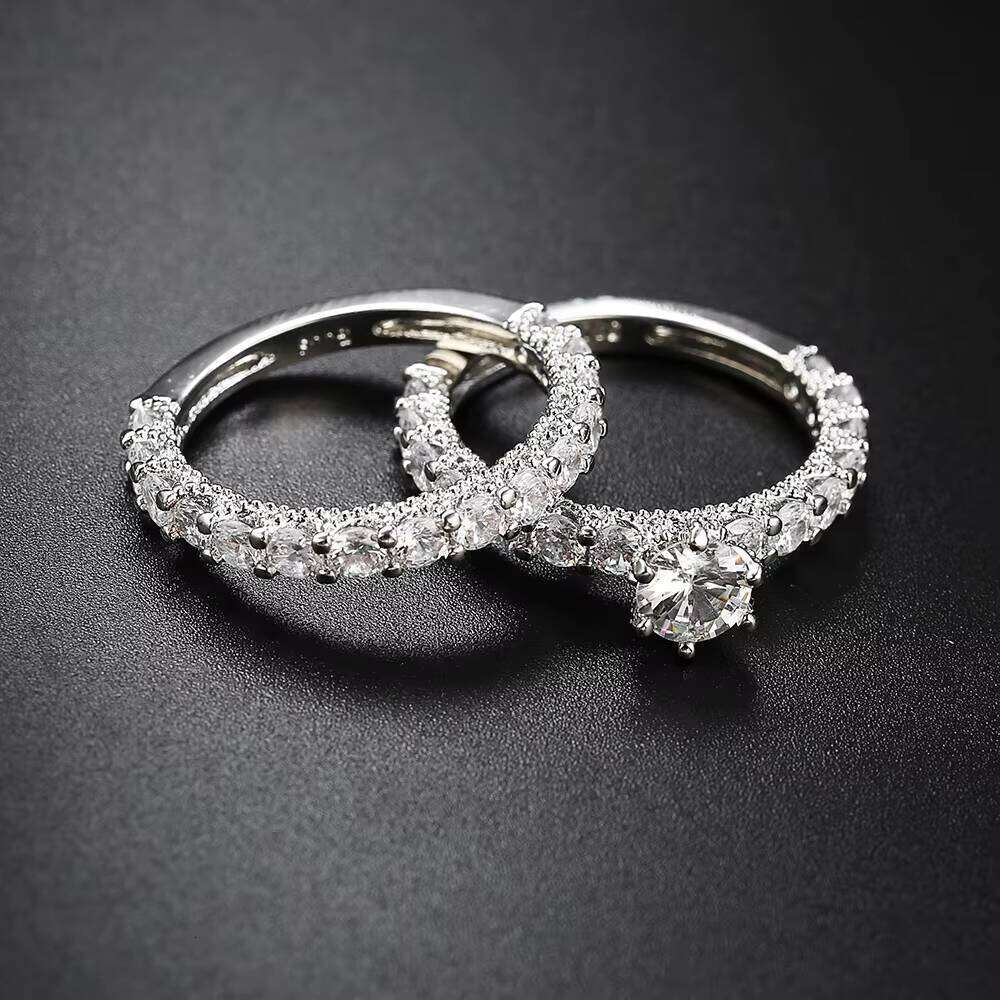 European and American Women Engagement Wedding fashion Full Couple Ring Free delivery