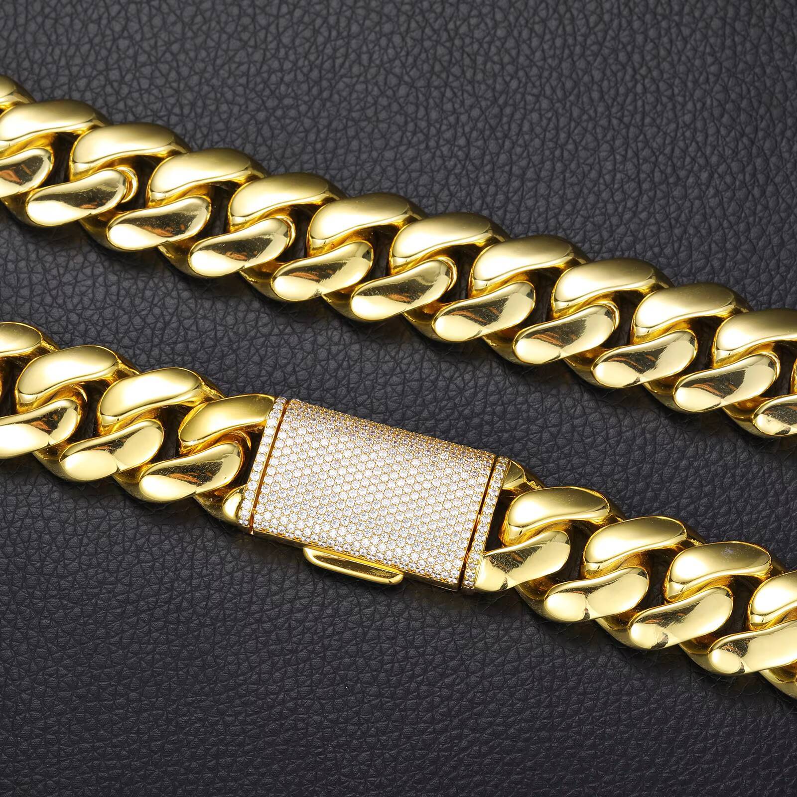Cuban Chain Necklace 18K Gold Plated 18mm Thick Zircon Link Chain Trendy Gift Unisex Style