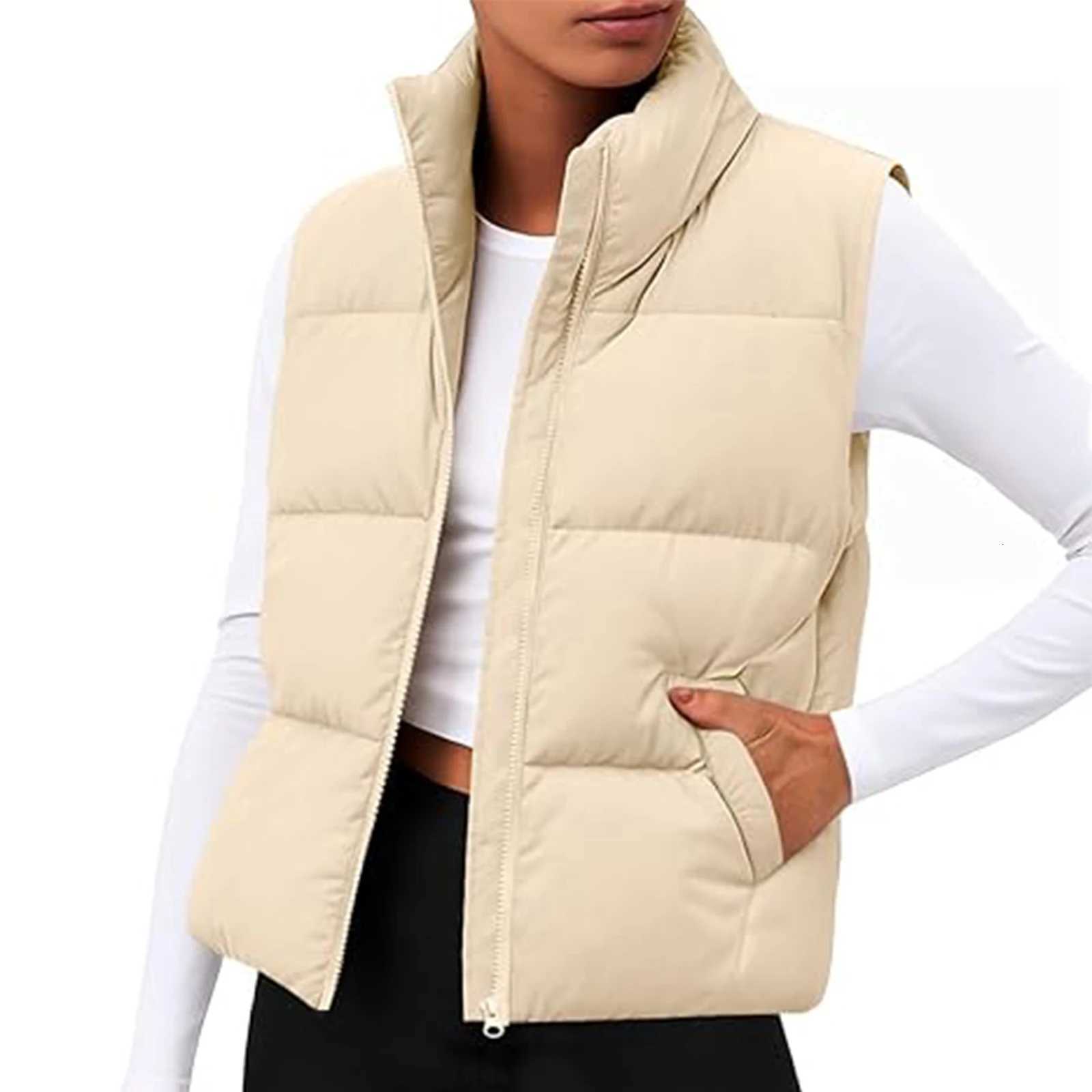 WomenS Winter Puffer Vest Solid-Color Fashionable Vest Jacket Top Winter New Thermal Solid Color Puffer Vest VersatileT251129