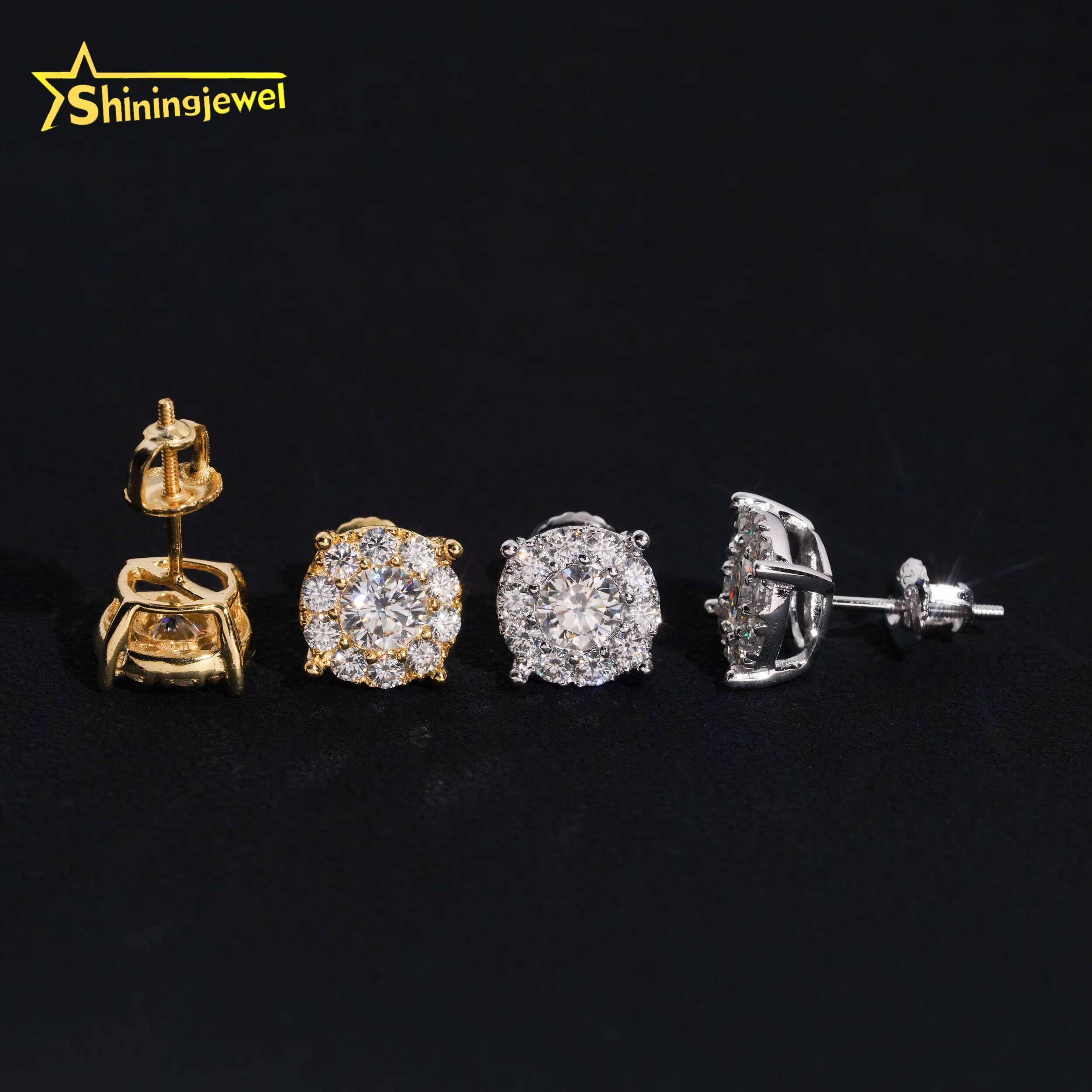 Iced Out Screw Back 925 Sterling Silver Moissanite Stud Earrings Hip Hop High Quality Custom Moissanite Earrings for Men Women - view 3