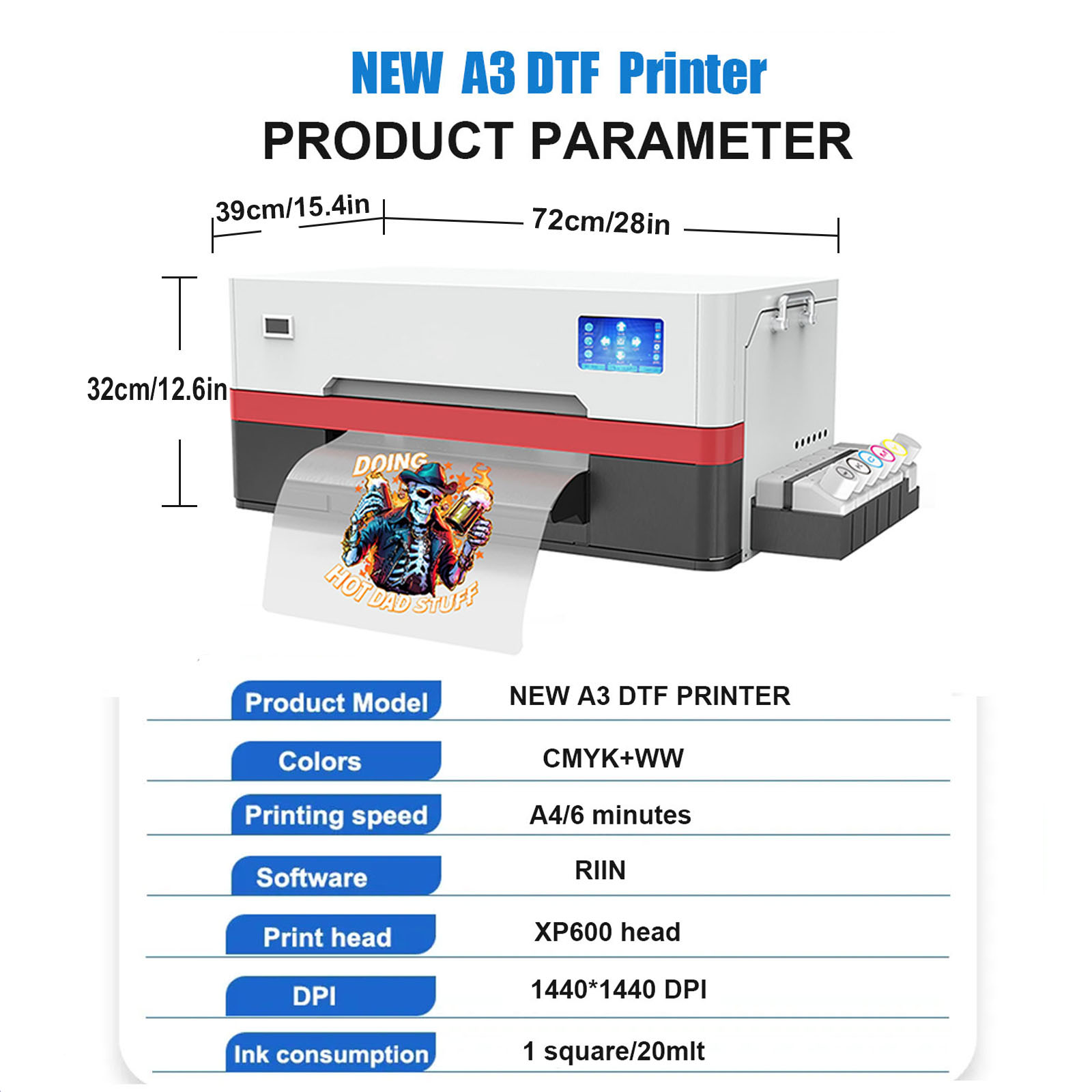 DTF Printer, A3/13' Width DTF Transfer Machine, Custom Garment Printing, Multi-Material Compatible, Direct to Film, White Ink Circulation System 