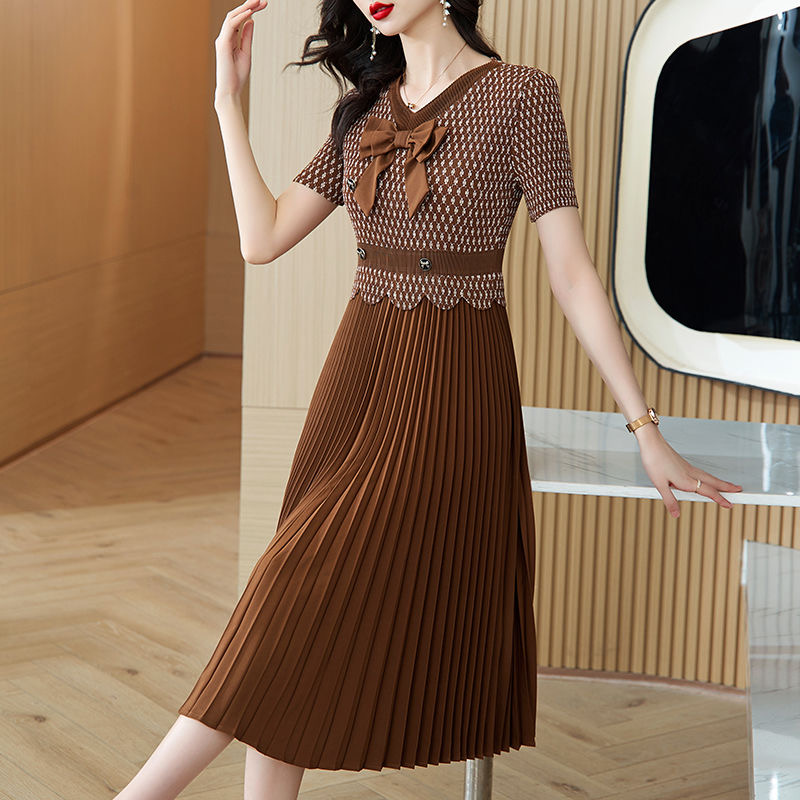 2025 Summer New Large Size Women's V-neck Slim Fit Dress Midi Long Dress D02289