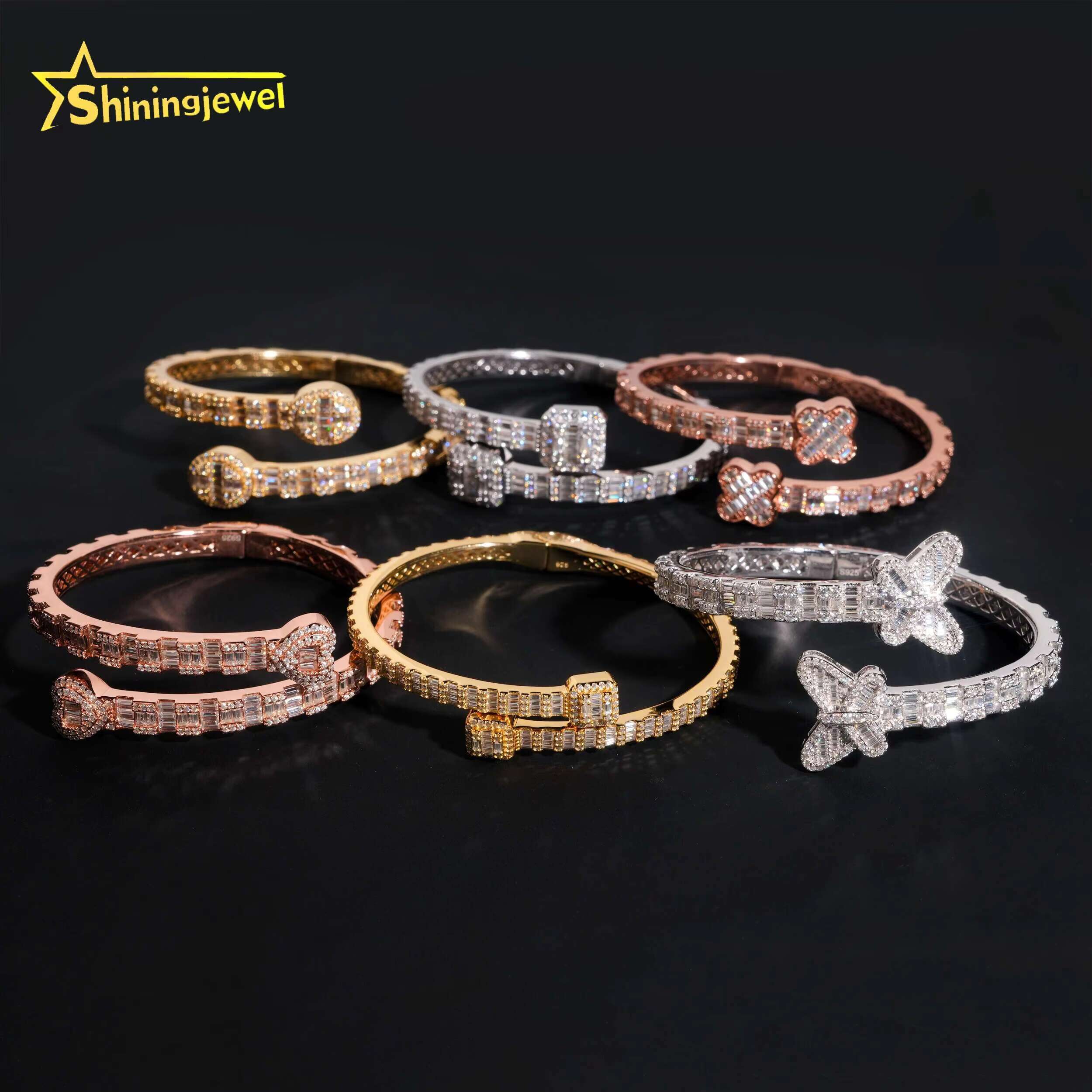 In Stock 925 Silver Butterfly Heart Clover Bracelet Moissanite Fine Jewelry Custom Moissanite Tennis Bracelet for Men Women