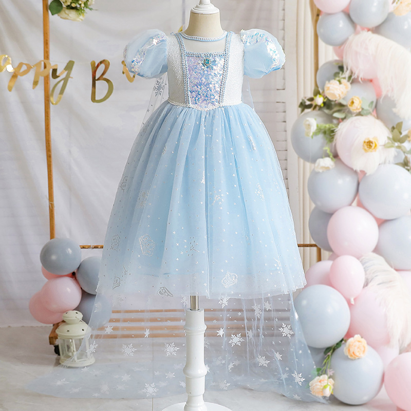 Disney princess dress evening dress birthday A-line skirt children's designer clothing Elsa princess dress baby clothing summer girls' short