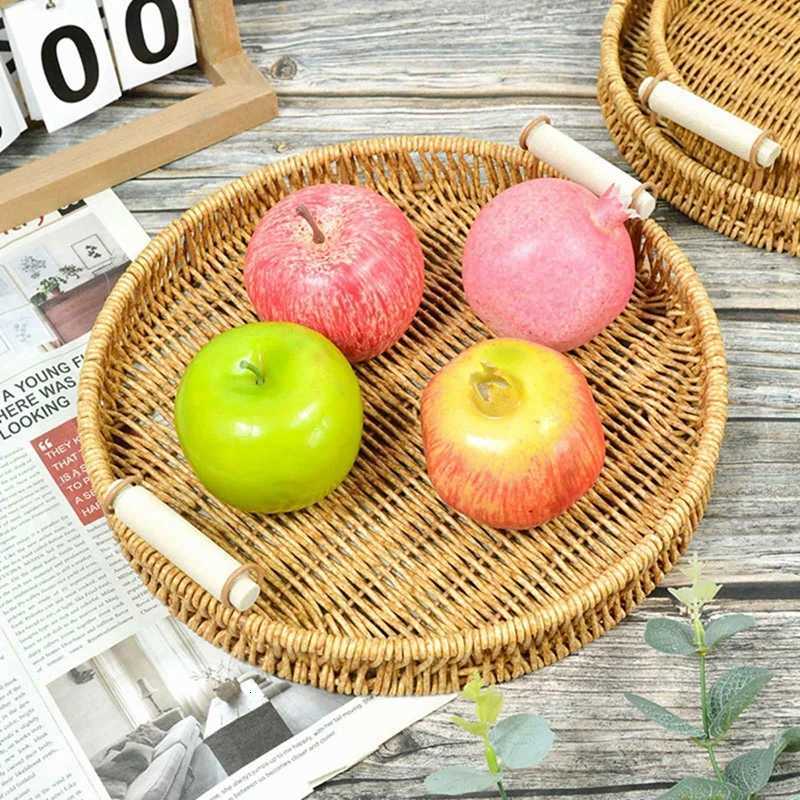 Imitation Rattan Basket Round Square Fruit Bread Storage Basket with Handle Handwoven Storage Tray Home Kitchen Storage Supplies Y251129