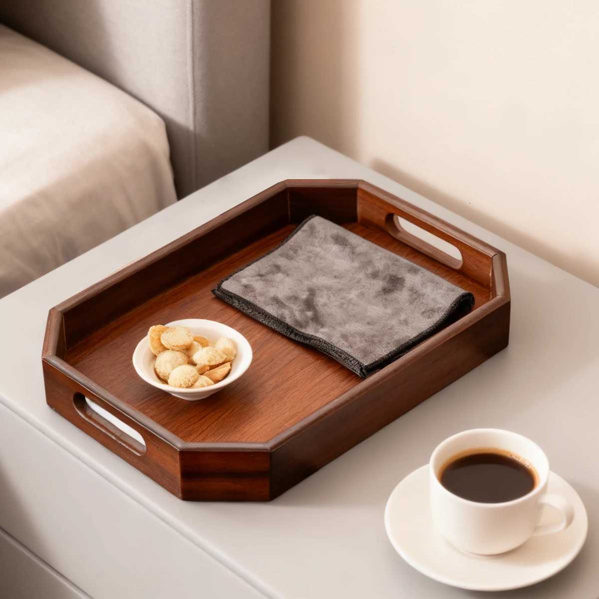 1pc Solid Wood Storage Tray With Hollow Handle For Living Rooms Bedrooms Sofas And Outdoor Activities Y251129