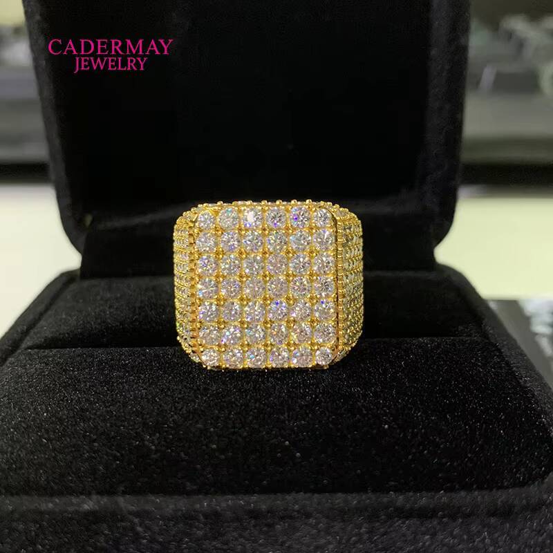 Hip-Hop Jewelry Custom Made Champion Full Iced Out Square 925 Silver VVS Moissanite Pinky Ring for Men