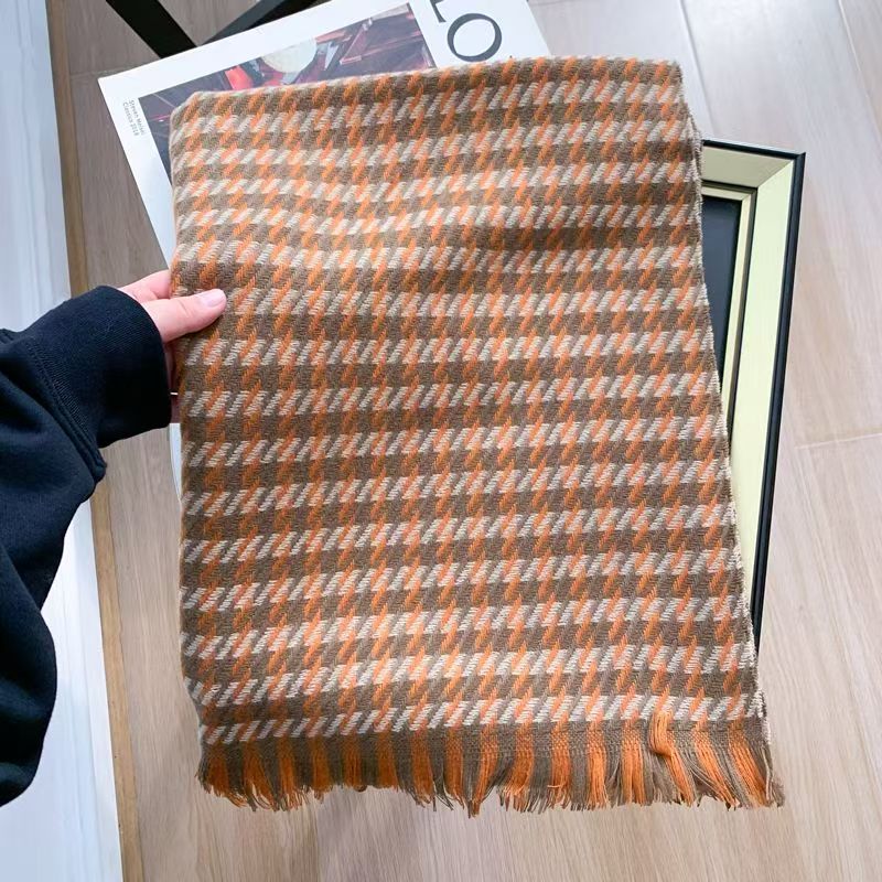 T592 New Color Houndstooth Korean Short Beard Imitation Cashmere Women's Scarf Fashionable and Versatile Neck Shawl Keep Warm