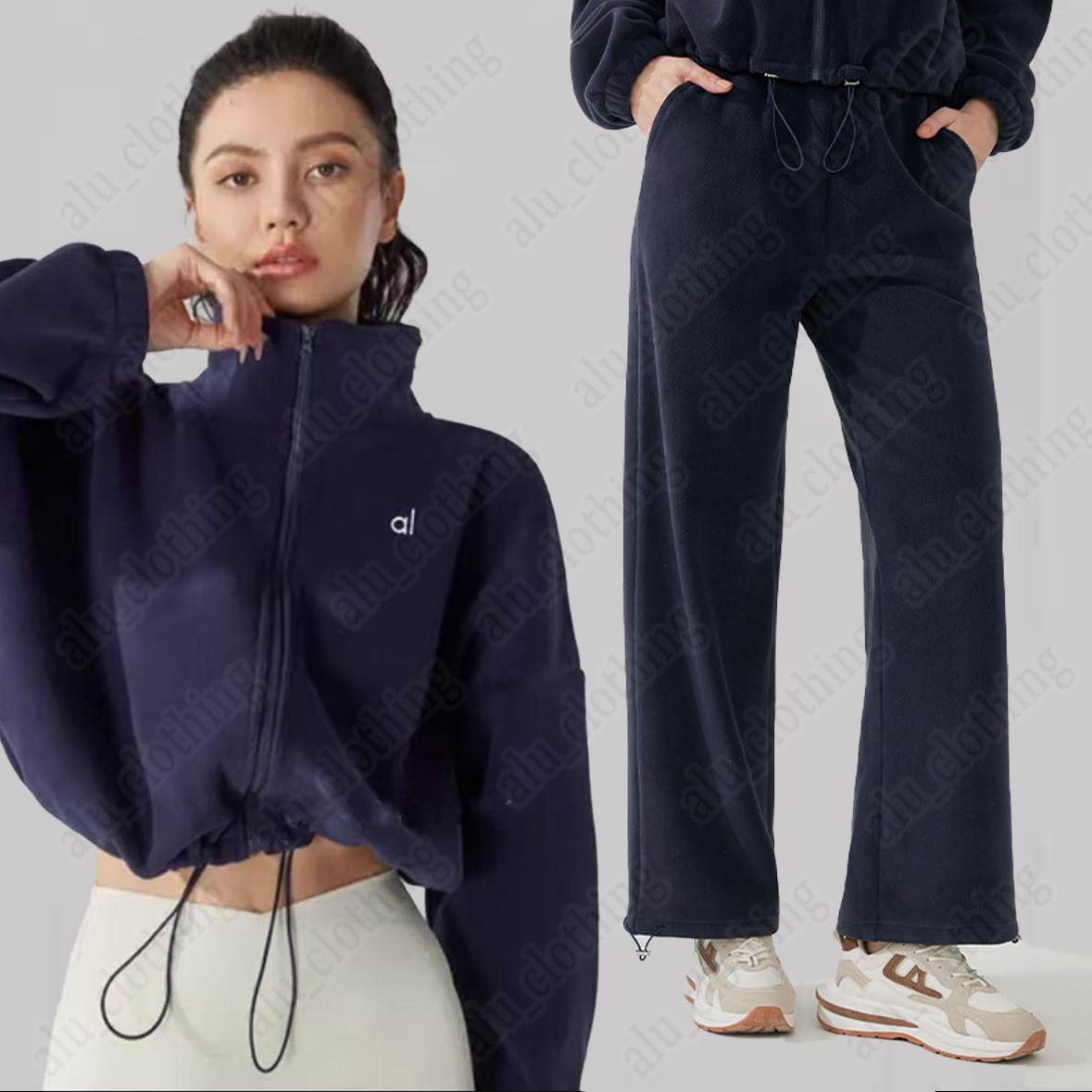 Yoga set Sweatshirts Cropped Full Zip Jackets Slightly Puffy Sherpa Coats Polar Fleece Wintry Mix Jacket Slouchy Mock Neck Sweater Silver workout alonessity sets