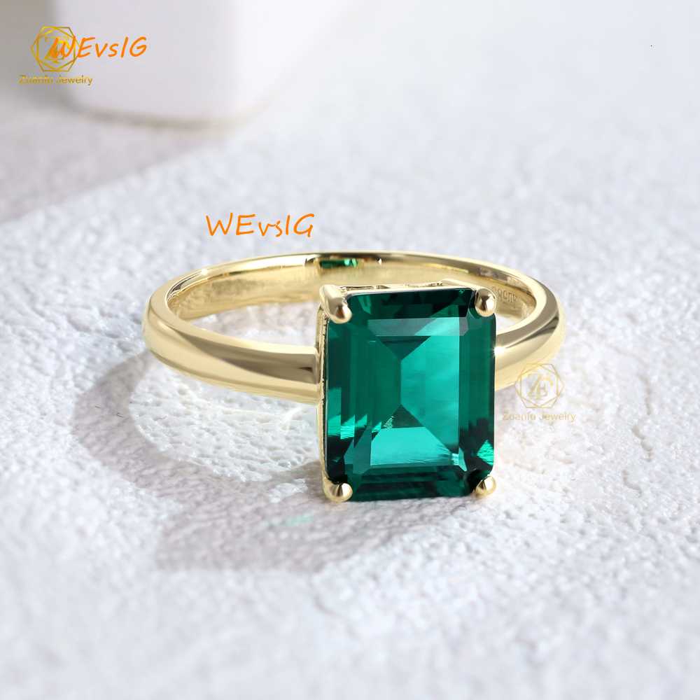 2025 Trendy 14K Yellow Gold Classic Style 8*10mm Lab Grown Zambia Emerald Gemstone Ring Wedding Engagement Jewelry Emerald Cut