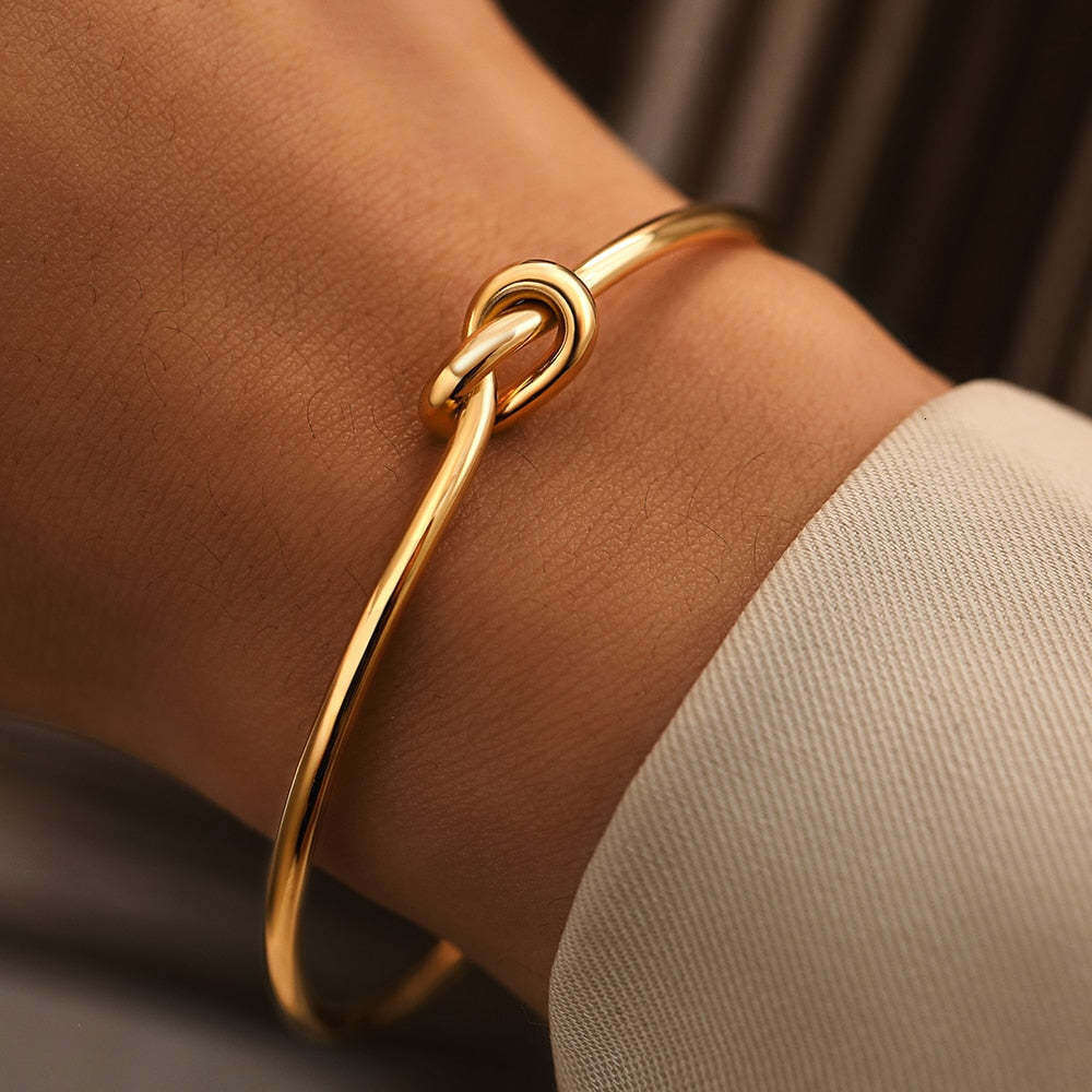 Elegant and Fade Resistant Gold Finish Ti Steel Bangle with Interwoven Pattern Suitable For Timepieces