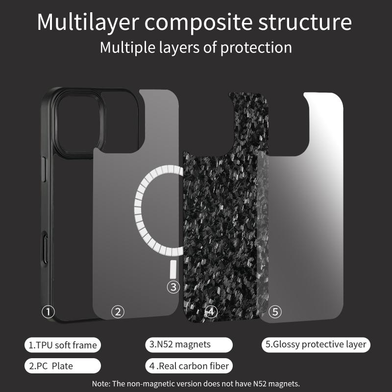 Black Metal Button Carbon Fiber Phone Case for iPhone16 Pro Max 15 Apple 14 13 12 Forged Carbon Fiber
