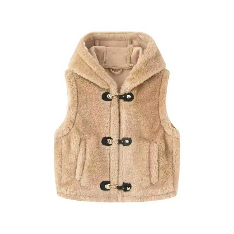 CharmChant Cropped Hooded Fleece Vests Woman Trend 2025 Winter New in Outerwear Sleeveless Cardigan Waistcoat Fur Coat WomenT251129