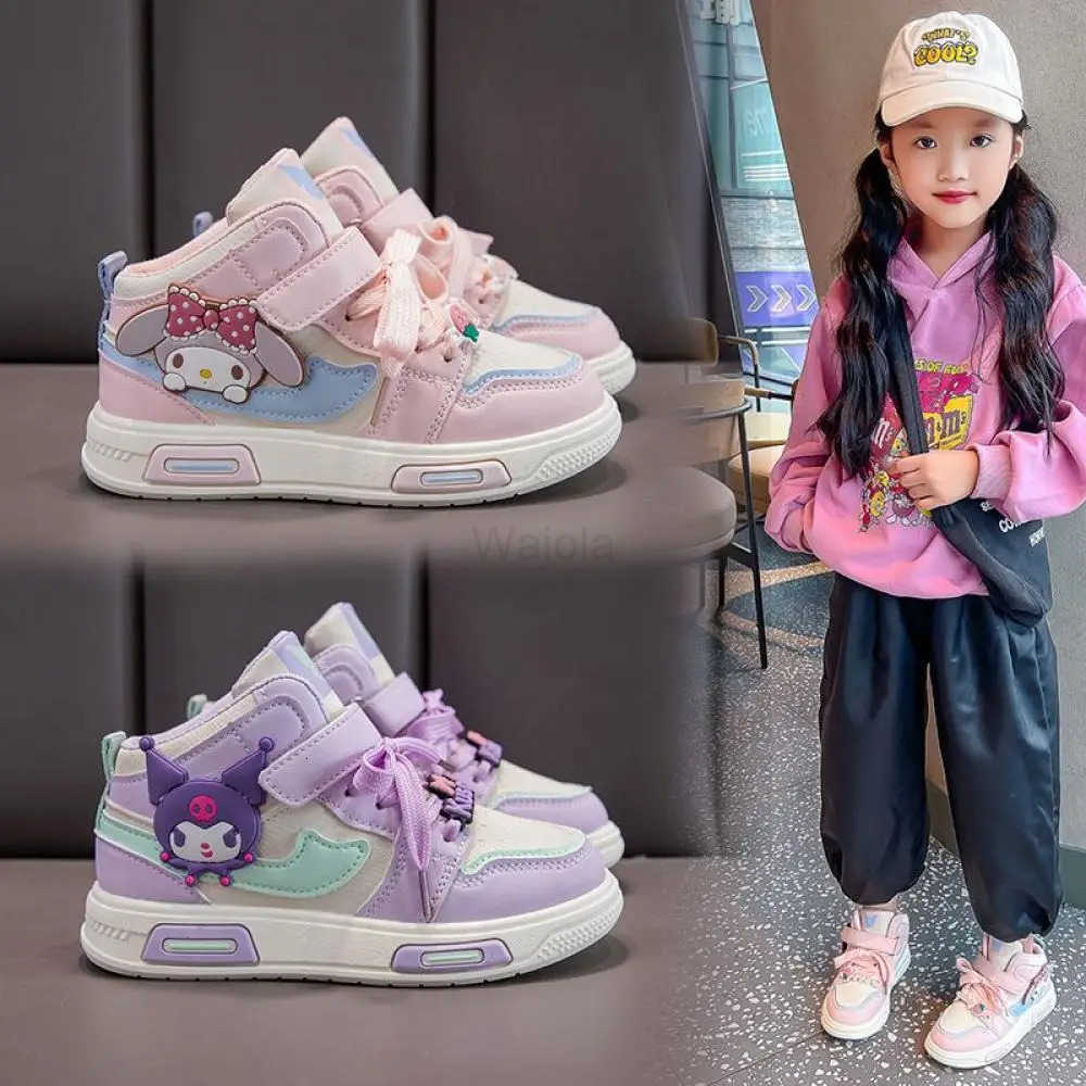 Sanrio Kuromi My Melody Girls Spring Autumn Fashion Versatile Non-Slip Lightweight Sports Leisure Soft-Soled High-Top Sneakers H251129