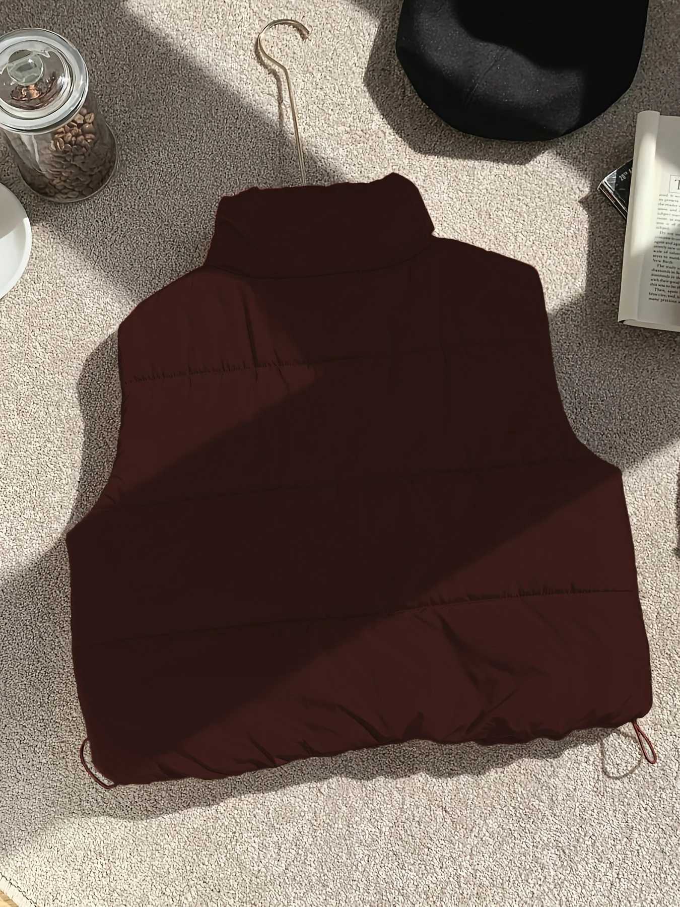 Essential for Womens Autumn Winter Brown Stand-Up Collar Zipper Down Vest - Warm Stylish Essential for Casual OutingsT251129