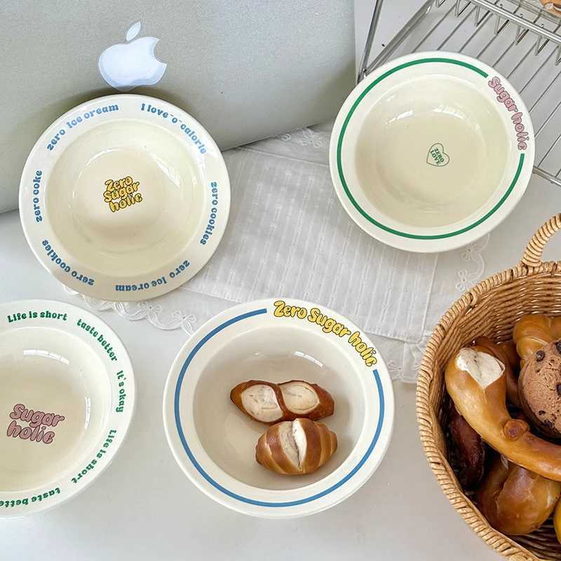 Luxury High Appearance Ceramic Dining Bowl Ins Style Letter Versatile Dessert Round Tableware Korean Household Breakfast Milk Bowls Y251129