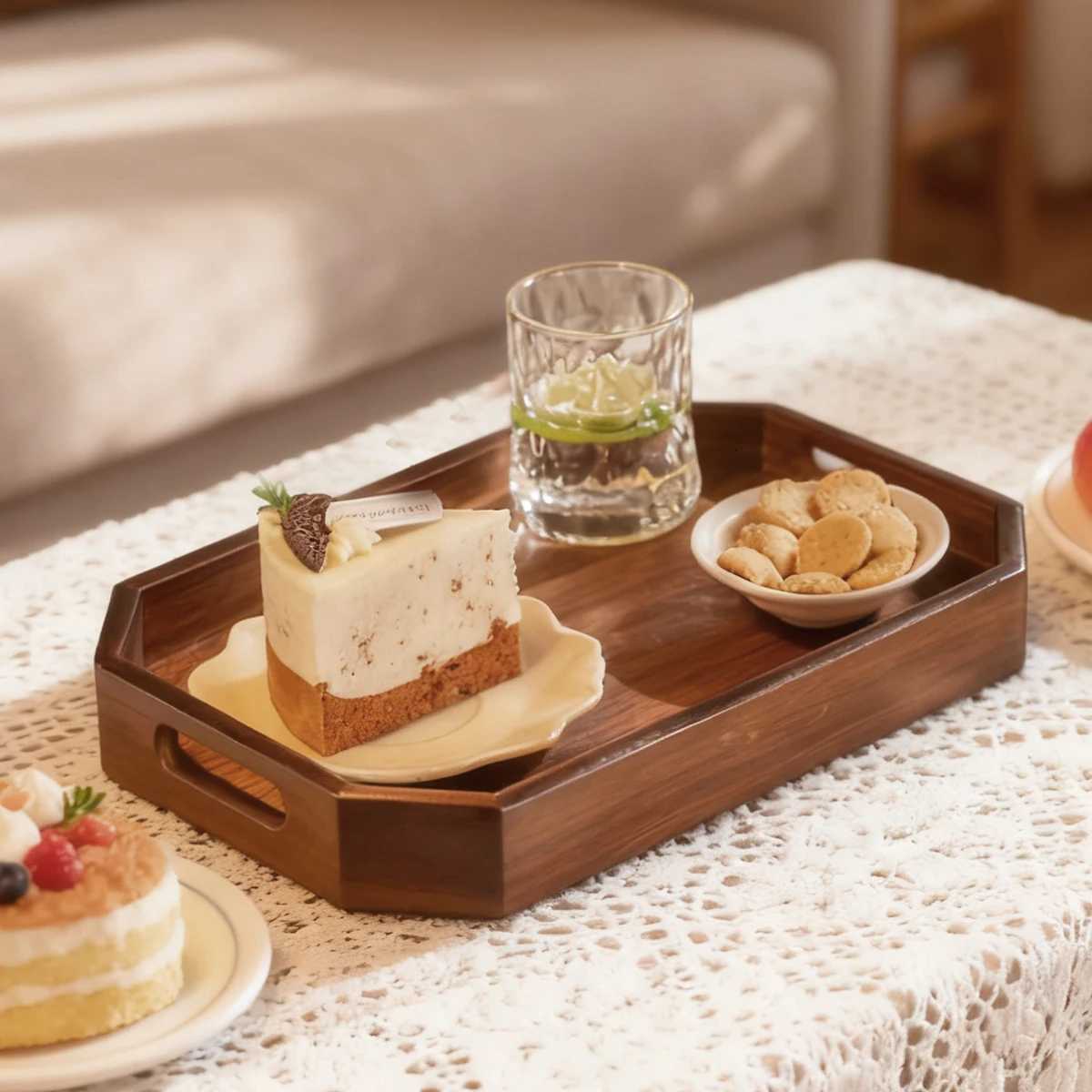 1pc Solid Wood Storage Tray With Hollow Handle For Living Rooms Bedrooms Sofas And Outdoor Activities Y251129