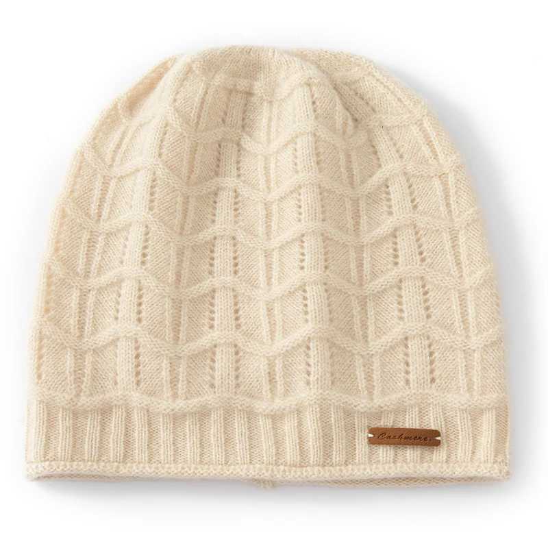 Womens 100 Pure Cashmere Knit Beanie Hat Wavy Lace Pattern Winter Warm Soft Cozy Casual Cap for Cold WeatherXJ251129