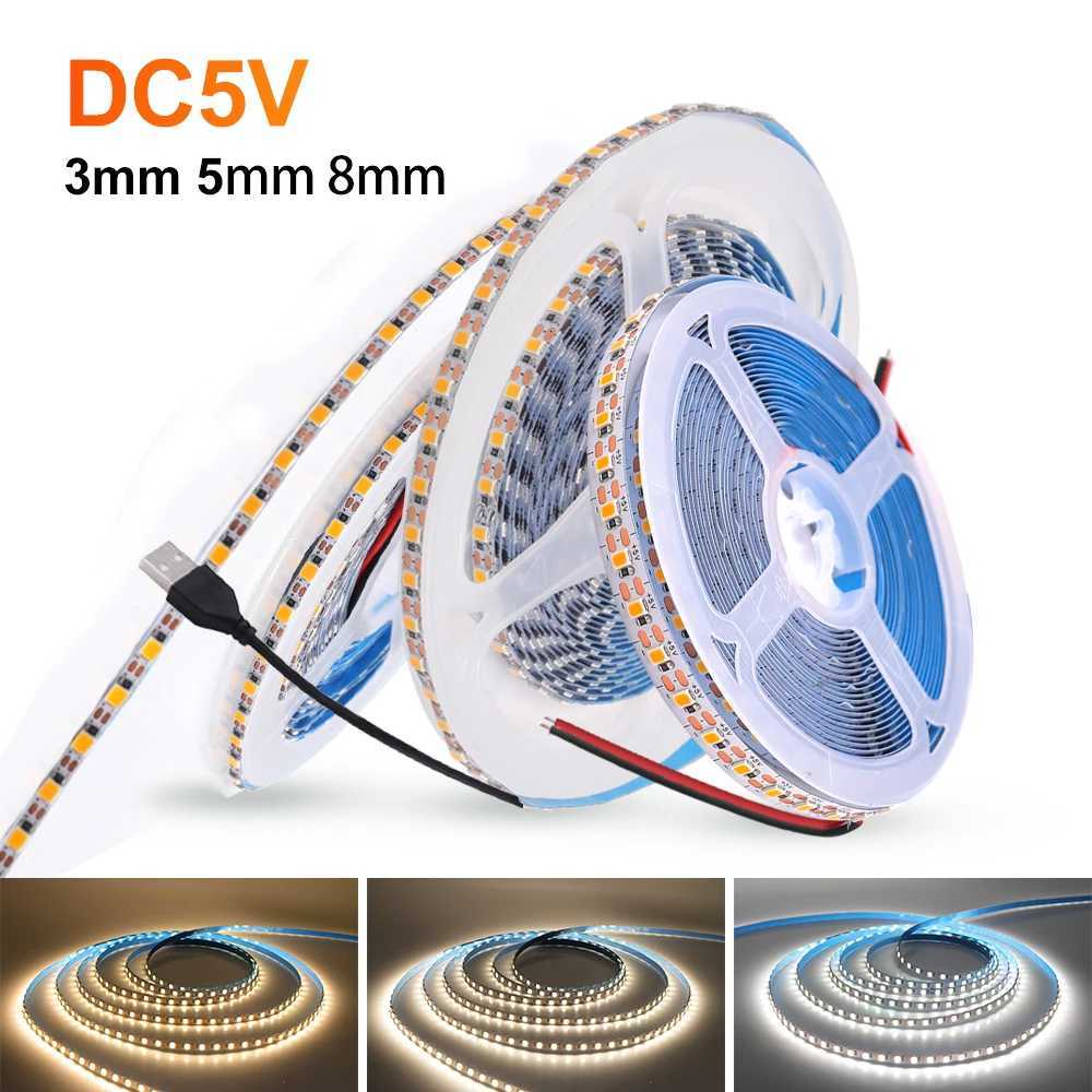 5V USB LED Strip SMD 2835 120LEDs/m Natural Warm White LED Lights Strip 3MM 5MM 8MM PCB Width Flexible Tape for Room Decor M251129