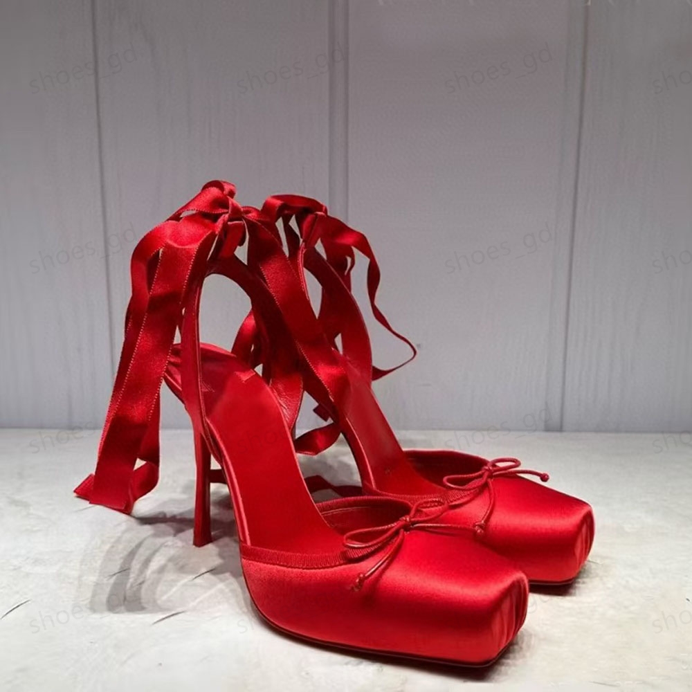 Luxury Square Toe Stiletto Heel Ballet shoes Women Fashion Ankle strap Satin Designer Dress Shoes Slingbacks shoes sandals Size 35-42 Bring box