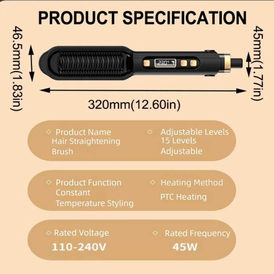 Anti Scald Electric Hair Straightening Comb LED Digital Display Fast Heating Negative Ion Straighten Brush 2 in 1 DetanglingT251129