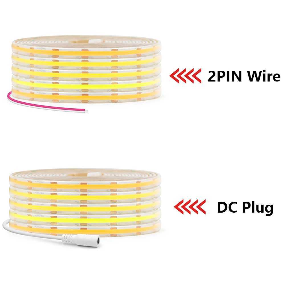 5M 10M 12V 24V COB LED Strip Light IP67 Waterproof DC Plug/2Pin Wire RA90 480LEDs/m Hight Bright Flexible Tape 3000K 4000K 6000K M251129